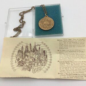 K. Mager Vintage 1975 Chicago Embossed Large Pendant Necklace with 24in Chain